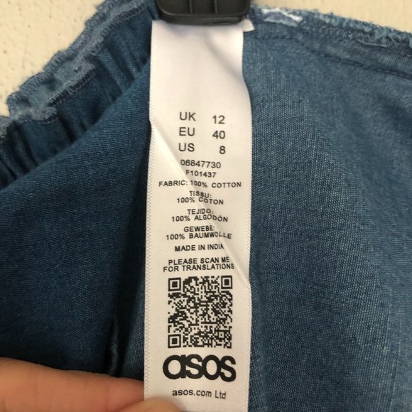 ASOS Denim Long Sleeve Off Shoulder Top SZ 8 - Picture 4 of 4